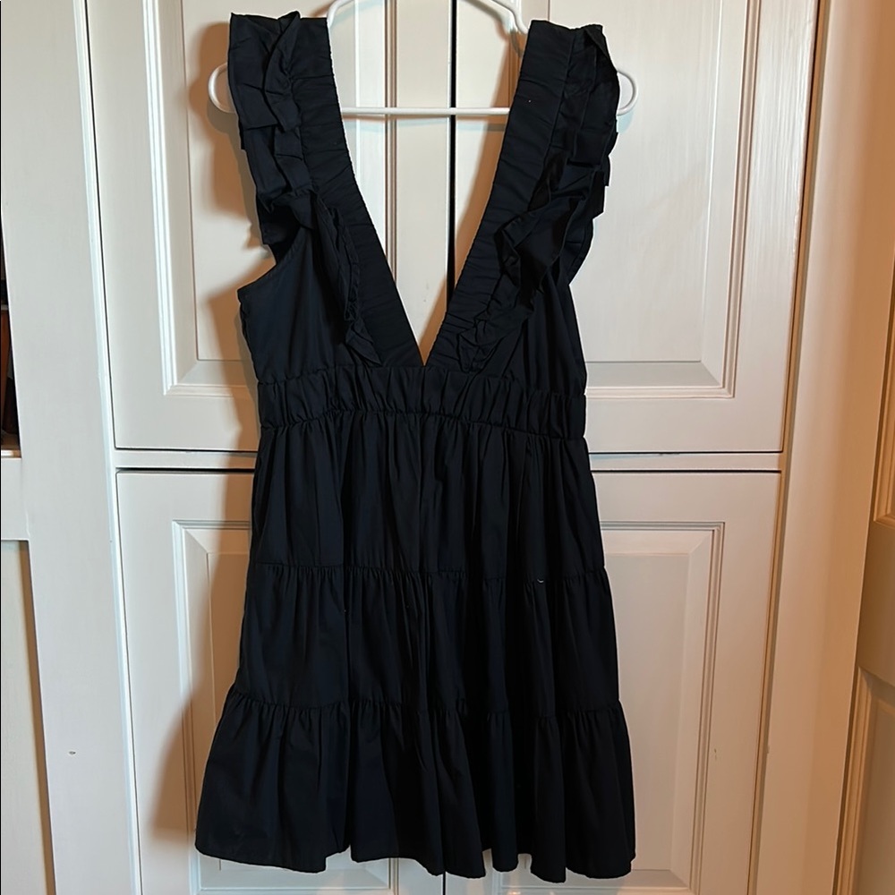 Black Ruffled V-Neck Dress
